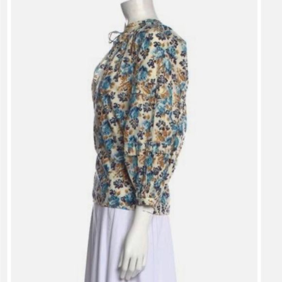 Love The Label Anthropologie Kaleesi Blue Floral Top Ruffle Sz S Boho Praise - Picture 2 of 9